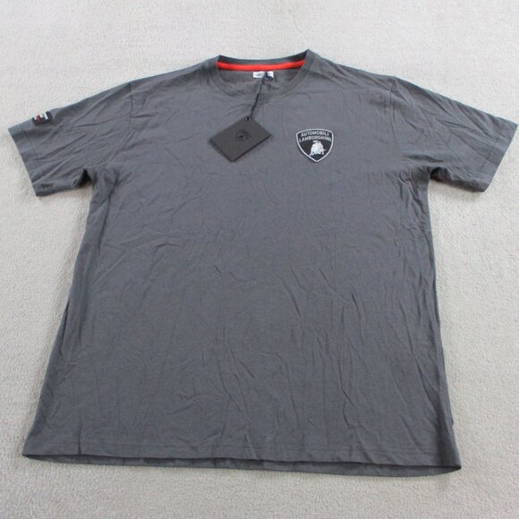 NWT Lamborghini Shirt Mens Large Gray Logo Patch Crewneck Cotton Graphic Print - Picture 1 of 11